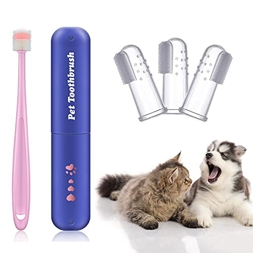 4 PCS Soft Silicone Pet Finger Toothbrush Tooth Cleaner Dog Cat Cleaning Clear 