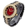 thumbnail image 4 of Charles Raymond Mens Blinged Out Big Rocks with Roman Numerals Fully Iced Out Colorful Dial Hip Hop Wristwatch w/Bling'ed Out Cuban Shiny Silver Bracelet - ST10327 RN Cuban (Gun Gold Blood Red), 4 of 7