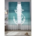 thumbnail image 3 of Nautical Anchor Teal Green Semi Sheer Curtains 108 Inch Length 2 Panels Set, Coastal Ocean Ombre Striped Sheer Kitchen Curtain Privacy Voile Window Curtain for Living Room Bedroom Rod Pocket Drapes, 3 of 7