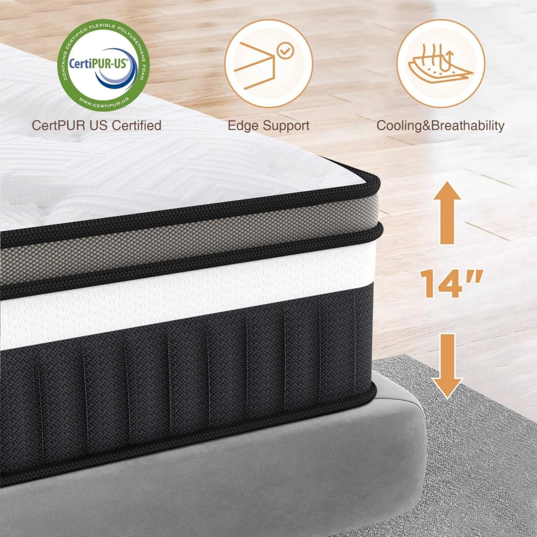 King Mattress, 14 Inch Mattress Memory Foam Mattress King Size, Fiberglass Free, Medium Firmness, Cooling Gel Foam, Certified Safe Foams & Fabric, Mattress in A Box