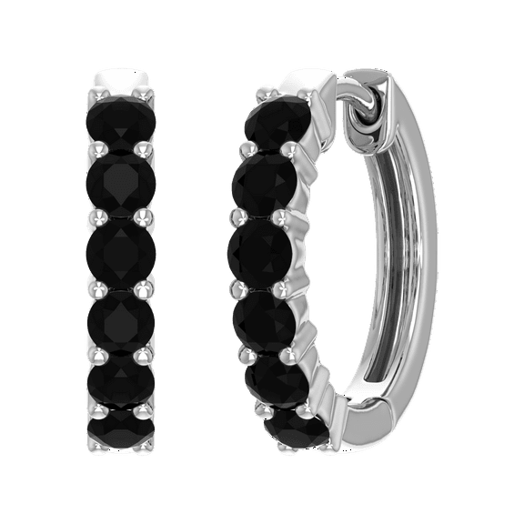 1 Carat Prong Set Round Black Diamond Hoop Earrings in 925 Sterling Silver