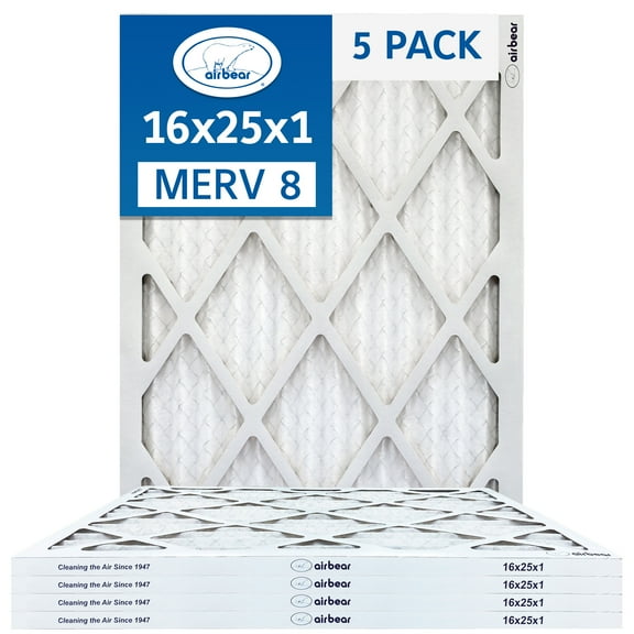 16x25x1 Air Filter MERV 8 (5-Pack) TRION Air Bear Pleated HVAC Air Filters Replacement (Actual Size 15.5 x 24.5 x .75)
