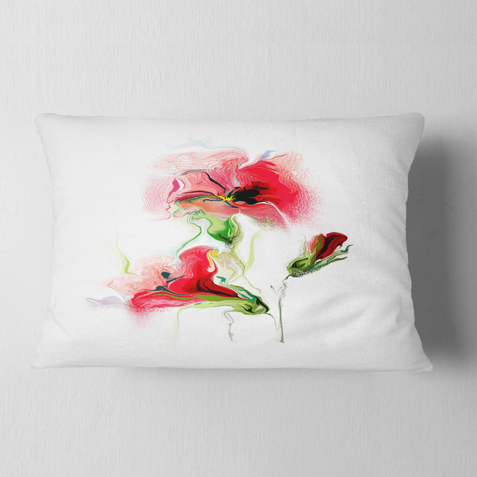 Designart Red Floral Watercolor Illustration - Animal Throw Pillow - 12x20
