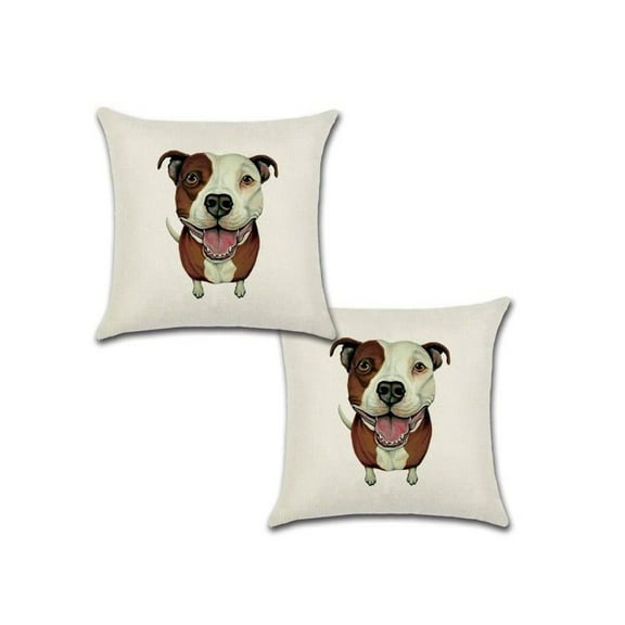 Set of 2 Pillow Covers 18x18, Happy American Bulldog Design Cotton Linen Fabric American Dog Brown and White Decorative Indoor / Outdoor Throw Pillow Case Set 45x45cm