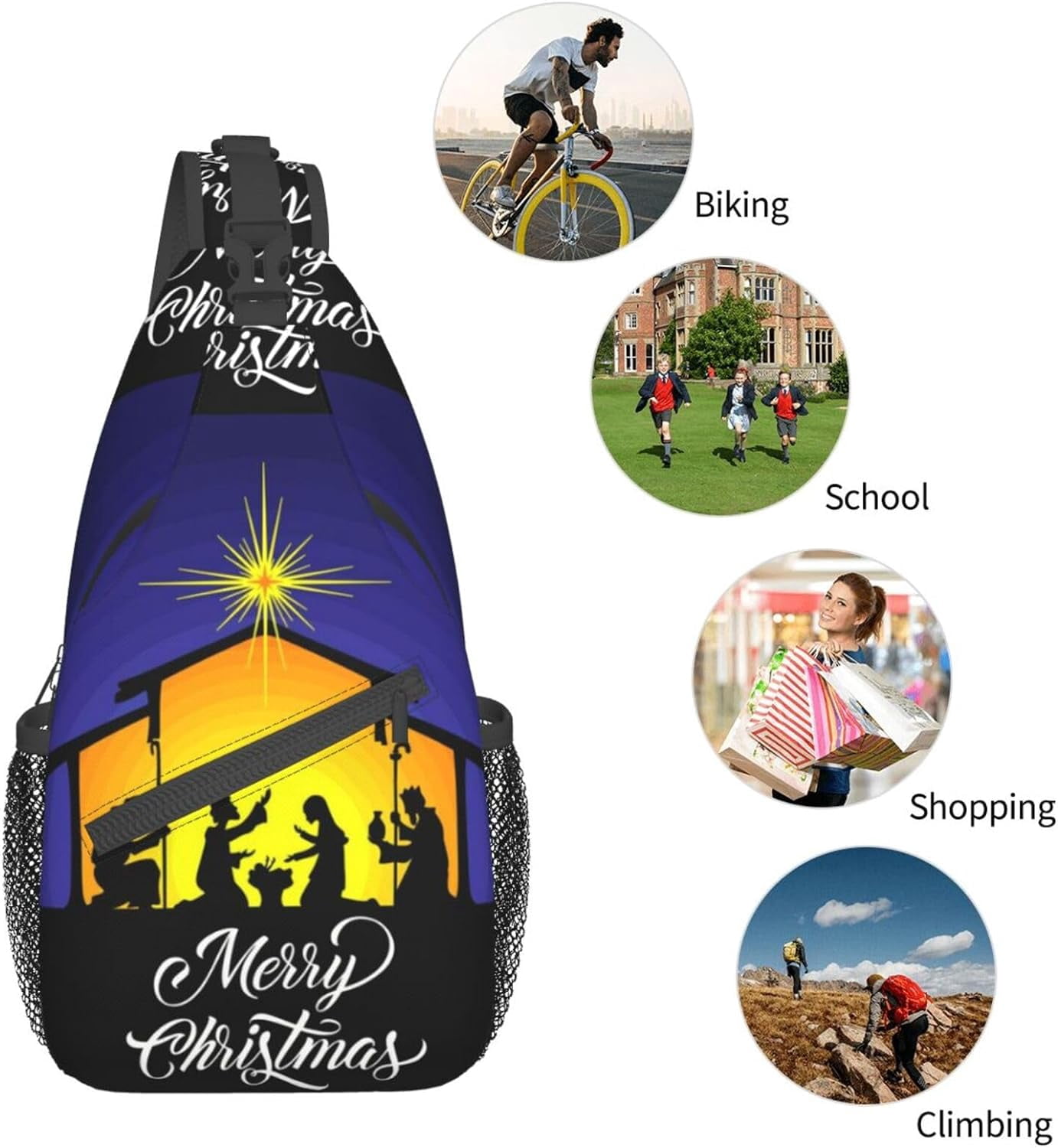 Merry Christmas Nativity Jesus Holy Night Sling Bag Crossbody Hiking Travel Chest Bags Backpack Shoulder Daypack for Women Men