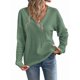 thumbnail image 3 of Blusas de Punto Gofre para Mujer, Blusas Casuales de Larga con Farol, Cuello en V, Camisetas Oversize. Verde S, 3 of 8