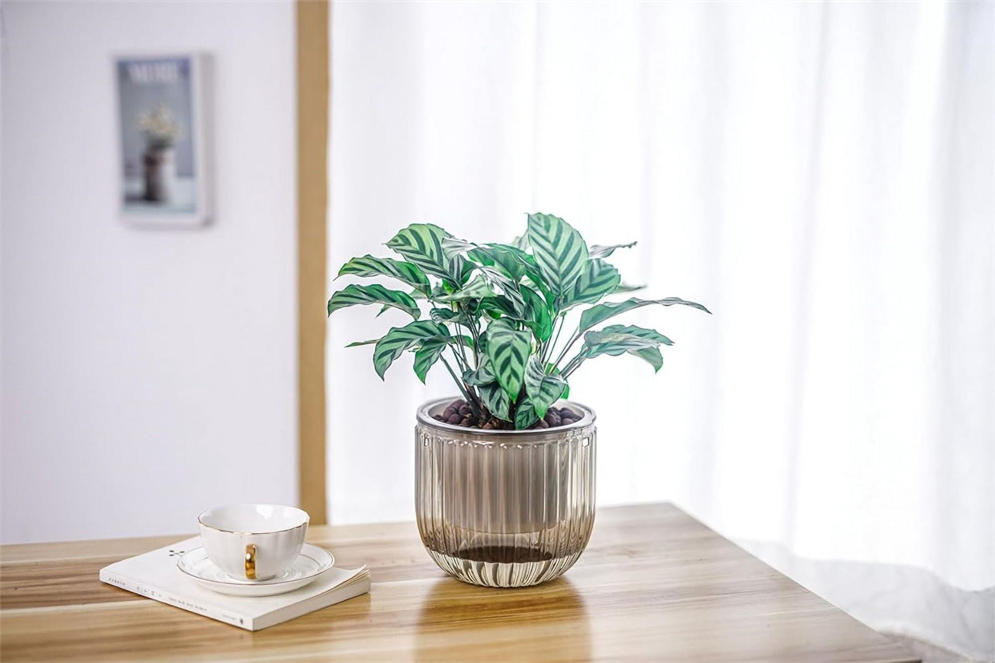 Gray Hanging Planter with Drainage Hole,Set of 3 Small Flower Pots,Double Layer Planter Design,Visible Water Level Plant Hanger,for Flower,Green Plant,Succulent