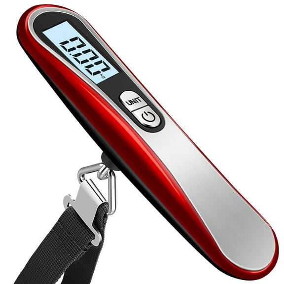 Digitial Luggage Scale with LCD Display Backlit, Portable Luggage Weight Scale, Suitcases cale for Travel Luggage, 110lbs Capacity Baggage Weigher with Tare Function Red