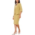 thumbnail image 4 of Conjunto de 2 piezas INSPIRE CHIC para mujer, blazer sin cuello de manga 3/4, falda lápiz de cintura alta, atuendos de trabajo, amarillo, talla L, 4 of 6