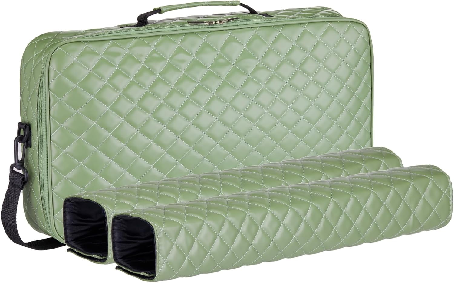 American Mahjong Set “Green - Quilted PU Leather Carrying Bag with Shoulder Strap & Handles, All-in-One Tile Racks with Pushers, 166 Engraved Tiles, Dice, Bettor, Extra Tiles & Instructions