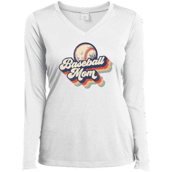 Baseball Mom Ladies' Long Sleeve Performance V-Neck T-Shirt