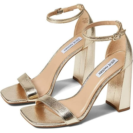 Steve Madden Tiaa Gold Fashion Two Piece Open Toe High Block Heeled Sandals (9, GOLD)