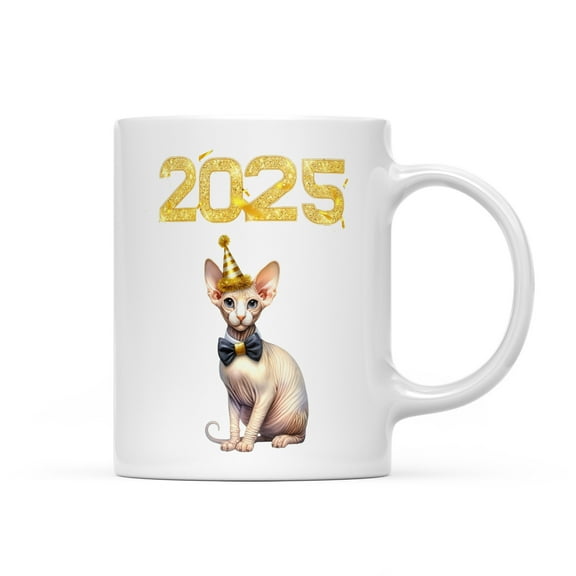 Happy New Year Sphynx Welcome 2025 Balloon Firework Party Mug Cat Lover Kitten Owner Gifts Idea Coffee Tea Cup - 01014
