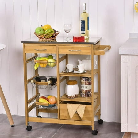 Kitchen Island Shelves - UBesGoo Rolling Kitchen Island Trolley Cart Storage Shelf Drawers Basket Dining