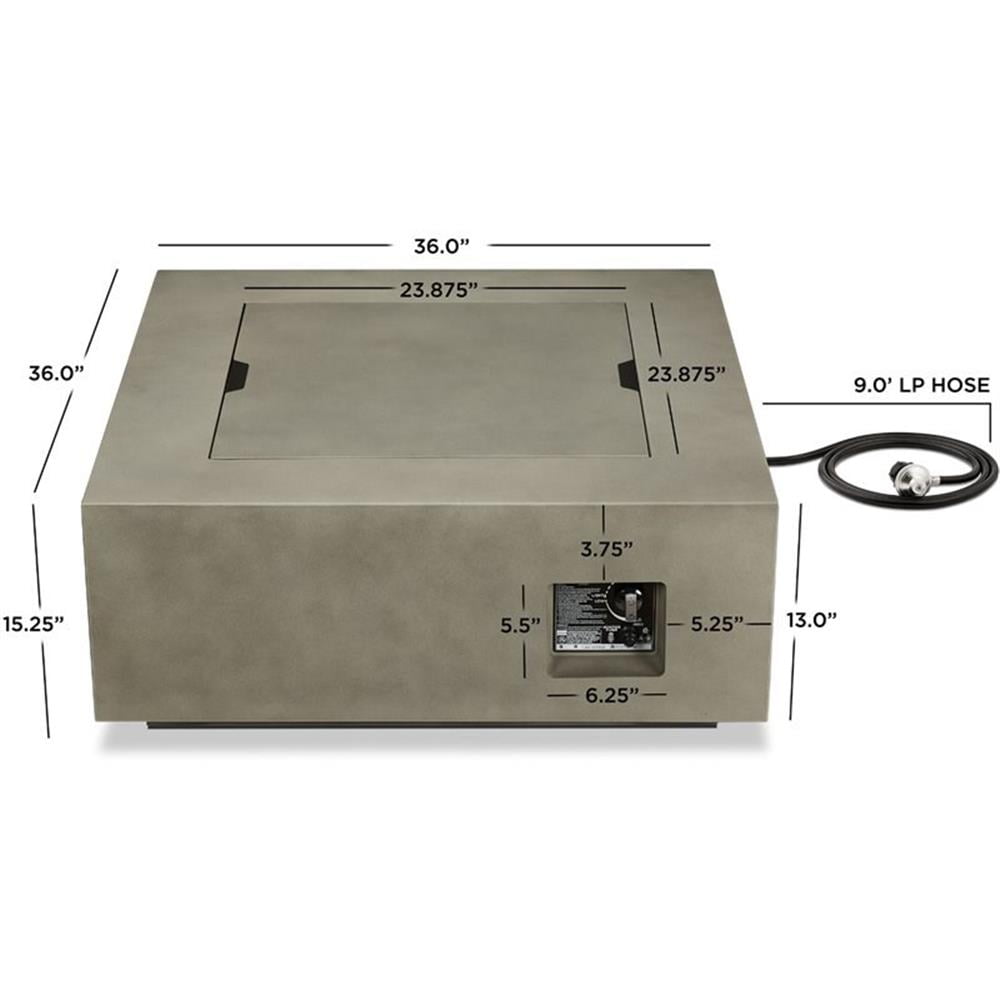 Bowery Hill Traditional Square Propane Fire Table with Conversion Kit in Gray