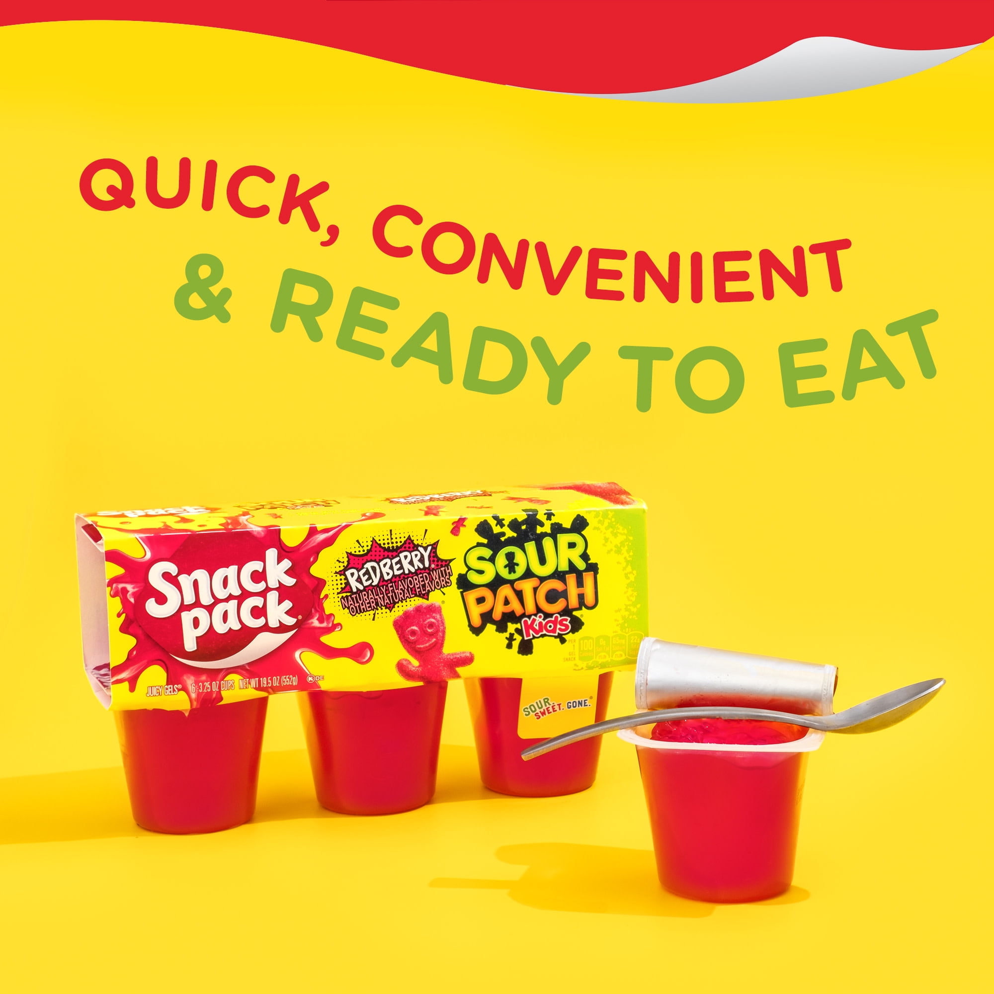 Snack Pack SOUR PATCH KIDS REDBERRY Flavored Juicy Gels Cups, 3.25 oz., 6-Count