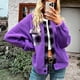 thumbnail image 5 of Chaquetas borrosas para mujer Solapa Manga larga Moda Casual Enrejado Patchwork Mujeres Invierno Polar Outwear Púrpura S, 5 of 8