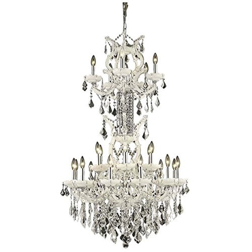 Hallway Living Room Chrome LED Pendant Lighting Fixture for Dining Room Maria Theresa Crystal Chandelier Clear Droplet Glass Ceiling Light with 5 Lights Stairway Size D50cm H55cm Chain 60cm,21563