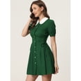 thumbnail image 3 of Vestido Con Botones Y Cordones Con Cuello Peter Pan En Contraste Vintage Para Mujer Verde XL, 3 of 5