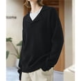 thumbnail image 4 of Suéteres de Punto Grueso con Cuello en V para Mujer, Estilo Casual, Cálidos y con Cuello. Negro XXL, 4 of 9
