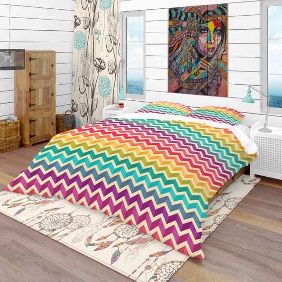 Designart 'Geometric Pattern with Zigzags' Bohemian & Eclectic Duvet Cover Set