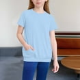 thumbnail image 5 of Posijego Teen Girls Short Sleeve T Shirts Kids Summer Round Neck Tops Plain Basic Tee Casual Pocket Shirts 5-15 Years, 5 of 6