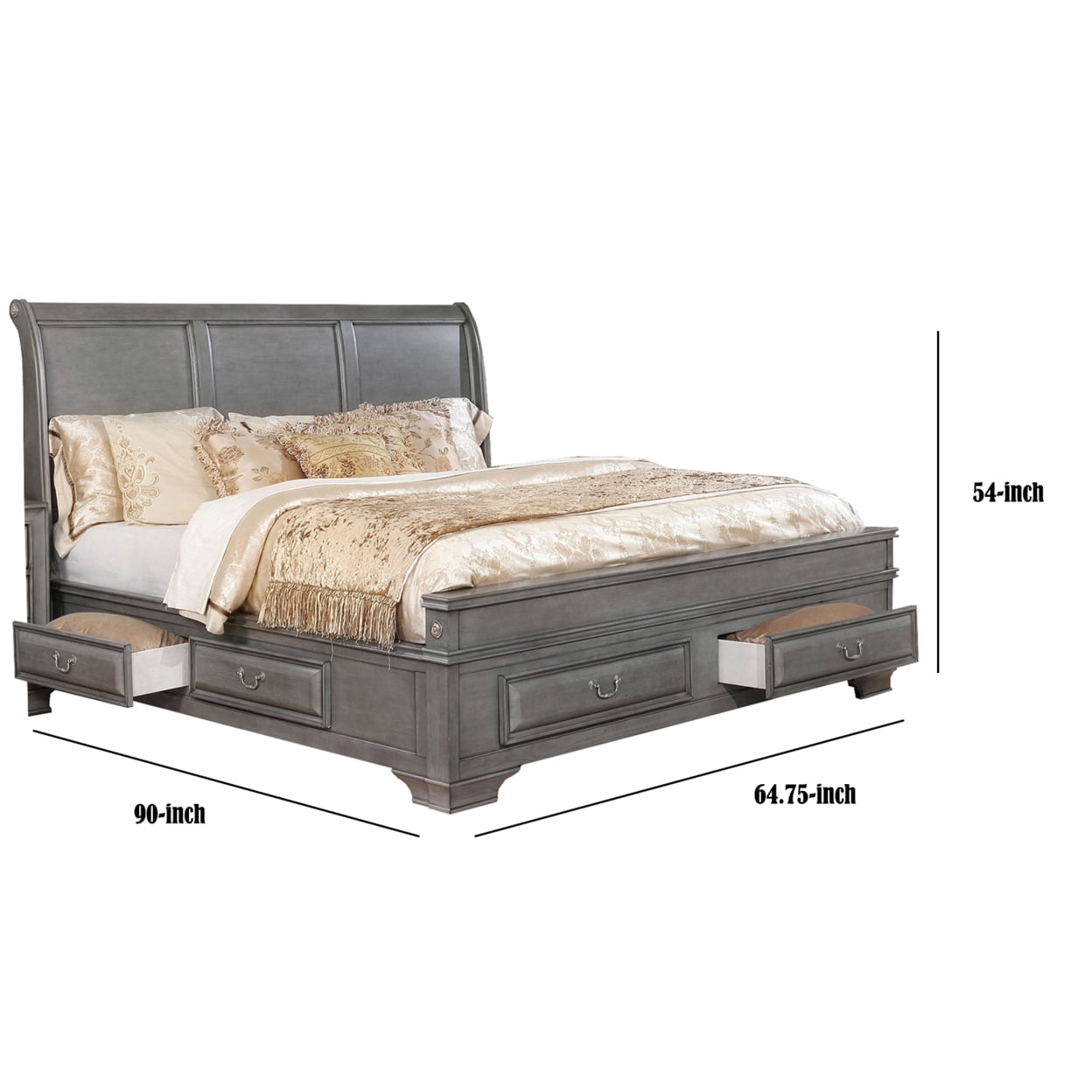 Wooden Queen Size Bed with Spacious Storage Drawers Gray - Saltoro Sherpi