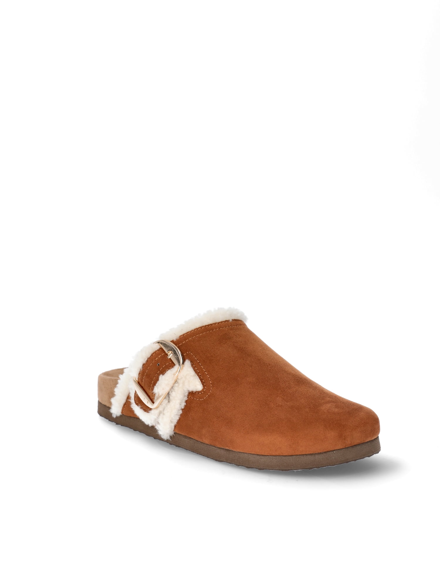 Time and Tru Women's Faux Shearling Cozy Buckle Clogs, Sizes 6-11