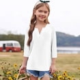 thumbnail image 2 of YunPes Unisex Kids 3/4 Sleeve Henley Shirts Dressy Button up V Neck Raglan Tops Loose Plain Fashion Blouse for Girls 3‐14 Years, 2 of 5