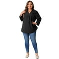 thumbnail image 3 of DARING DIVA Women's Plus V Neck Long Sleeve Flowy Blouse 2X Black, 3 of 6