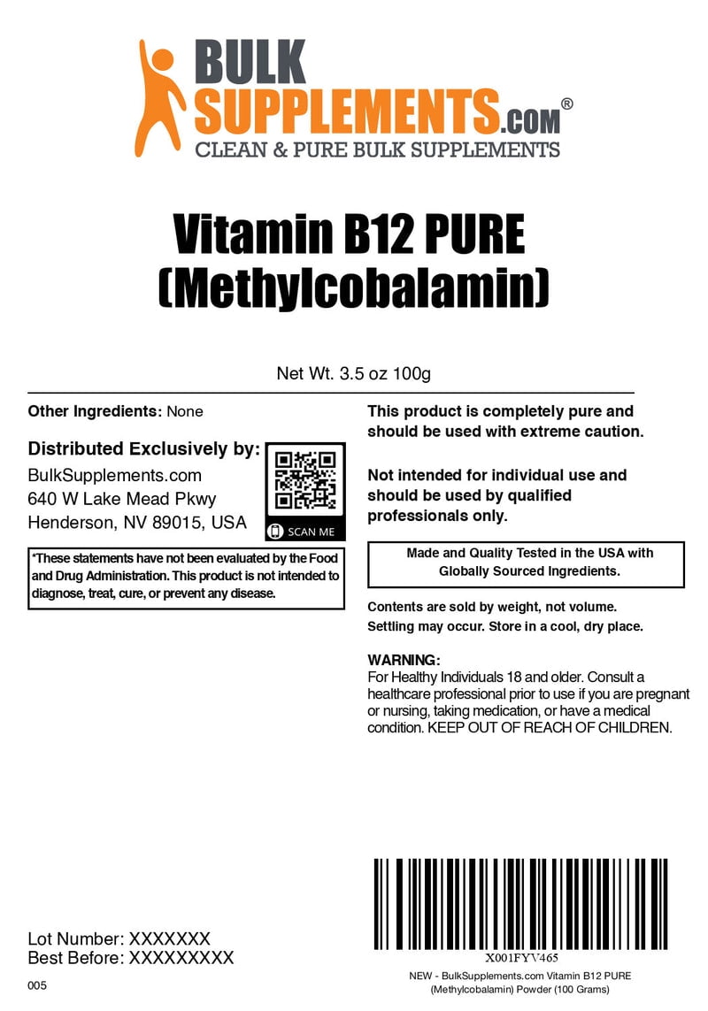 BulkSupplements Vitamin B12 Pure Methylcobalamin Powder (100 Grams)