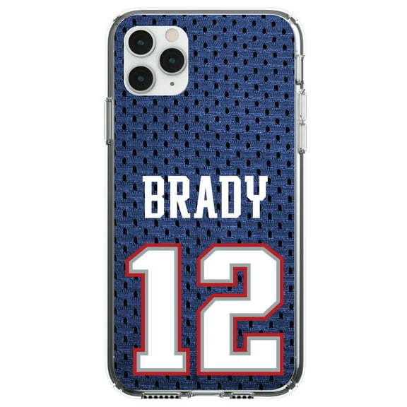 DistinctInk Clear Shockproof Hybrid Case for iPhone 12 / 12 PRO (6.1" Screen) - TPU Bumper, Acrylic Back, Tempered Glass Screen Protector - Brady 12 Jersey - Football Team