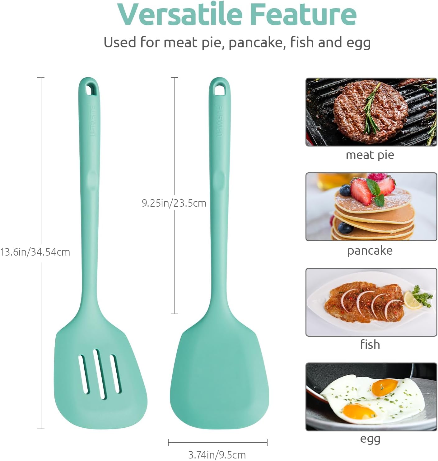 U-Taste Heat Resistant Silicone Turner Spatula Set, 2-Piece, Aqua photo 7