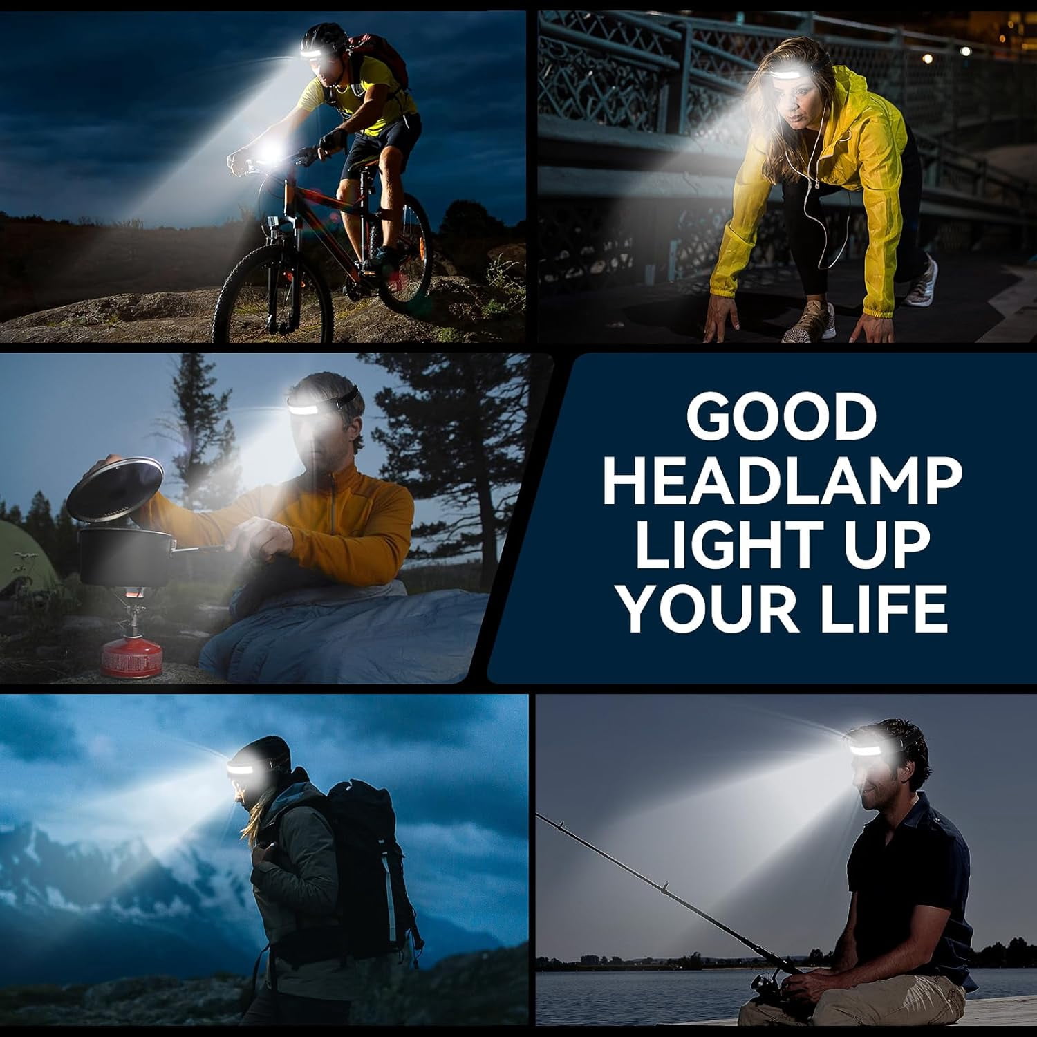Led Headlamp Rechargeable, Headlight Headband Light Lumen with Red Motion Sensor Battery Powered, 230° Wide Beam Super Bright Head Lights for Forehead, Running Headlamp for Camping, Working(3Pack)