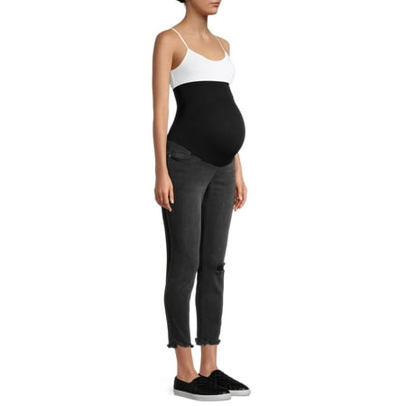 Time and Tru Maternity Skinny Jeans with Distressing and Frayed Hem