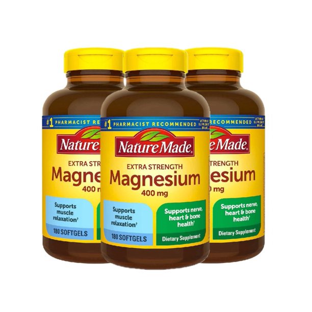 3 Pack Nature Made Extra Strength Magnesium 400 mg., 180 Softgels