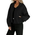 thumbnail image 3 of Chaqueta de Béisbol Holgada Informal con Cuello Alto, Cremallera y Dobladillo con Cordón Ajustable para Mujer. Negro L, 3 of 9