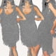 thumbnail image 1 of Vestido sin mangas con lentejuelas y borlas halter para mujer, vestido ajustado y sexy hasta la rodilla, 1 of 5