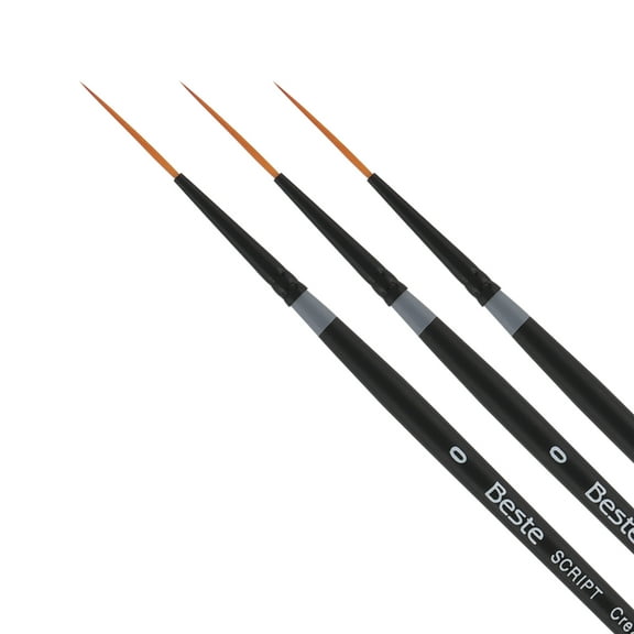 Creative Mark Beste Golden Taklon Script Liner #0 - 3 Pack Artist Paint Brush, Professional Watercolor Brushes, For Acrylic Painting, Short Handle, Sharp Edges, Hand-Tied & Shaped