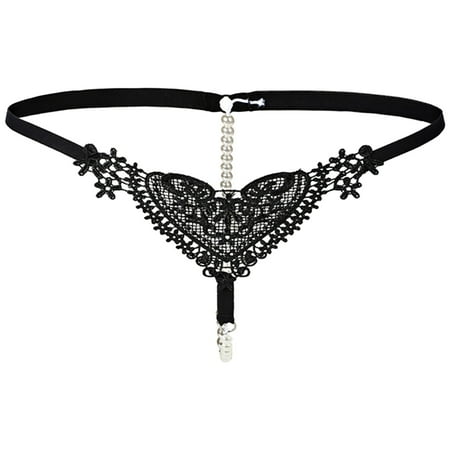 Support Underwear for Women Vintage Thong Panties Large Women s Solid Color Sexy Beaded Transparent Low Waist Lace Heart Embroidery Thong Panties