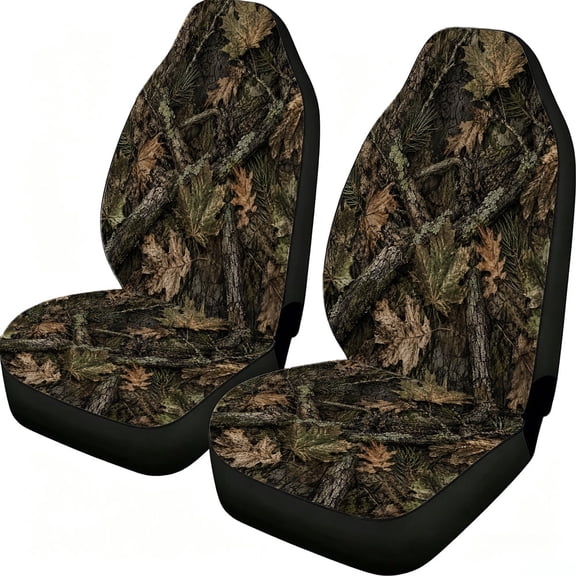 Odenmar Woodland Forest Camouflage Car Seat Covers, 2-Piece Front Protectors, Lightweight Mesh Fabric, Universal Fit for Trucks Vans Suvs