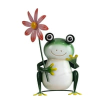 Mainstays Metal Frog Garden Statue with Weather-Resistant Flower