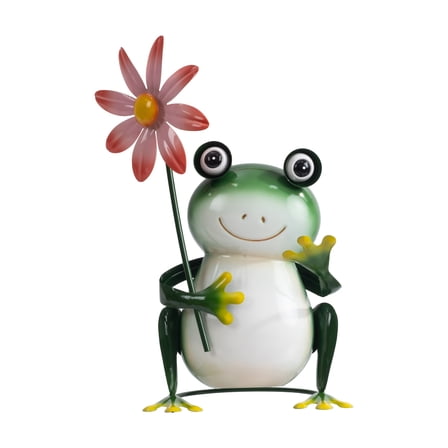 Mainstays Metal Frog Garden Statue with Weather-Resistant Flower