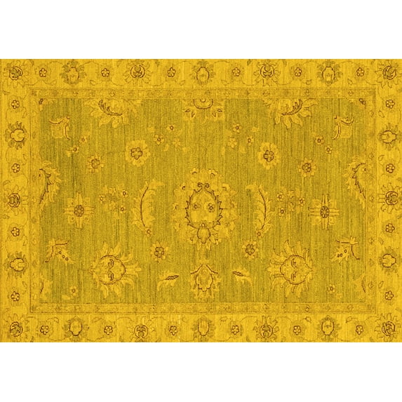 Ahgly Company Machine Washable Indoor Rectangle Oriental Yellow Traditional Area Rugs, 7' x 9'