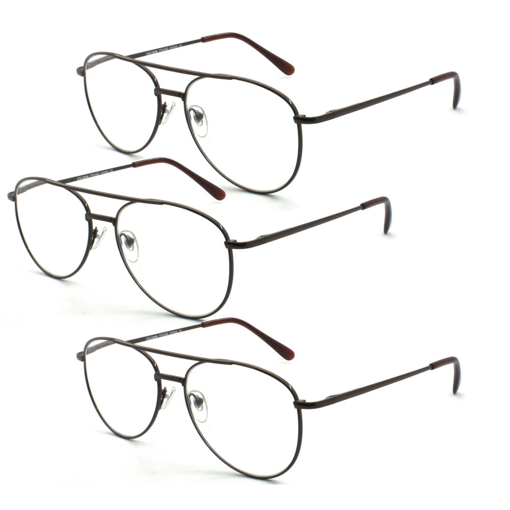 EYE ZOOM 3 Pack Metal Frame Aviator Style Reading Glasses with Spring
