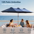 thumbnail image 2 of XIZZI 15ft Patio Umbrella with Base and Crank Handle, Extra Large Double-Sided Outdoor Umbrella with Waterproof, UV Resistant, Rectangle Garden Table Umbrellas Dark Blue, 2 of 9