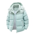 thumbnail image 2 of Puffer Jacket Men Hooded Long Sleeve Solid Color Thick Velvet Lined Casual Jacket Warm Winter Coat for Cold Protection, 2 of 7