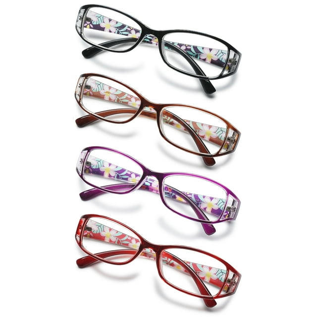 Koosufa 4 Pack Womens Floral Color Reading Glasses 600 Quality Rectangle Readers Eyeglasses 1042