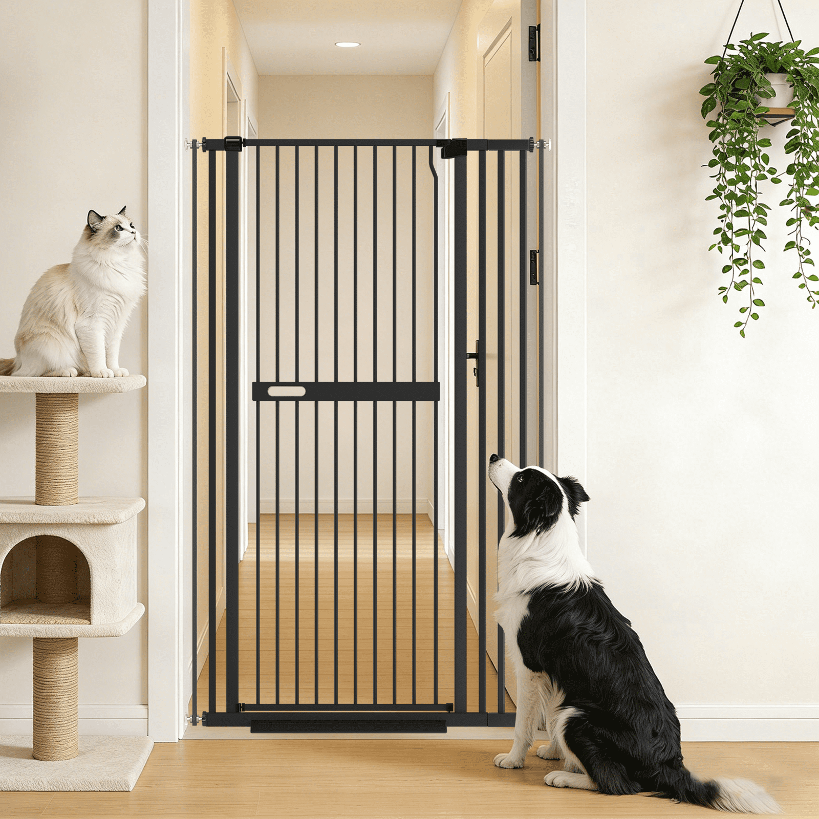 Fairy Baby 61-inch Extra Tall Cat Gate, 30-36" Pressure Mounted, 1.37-inch Narrow Spacing, Black Alloy Steel for Pets & Babies