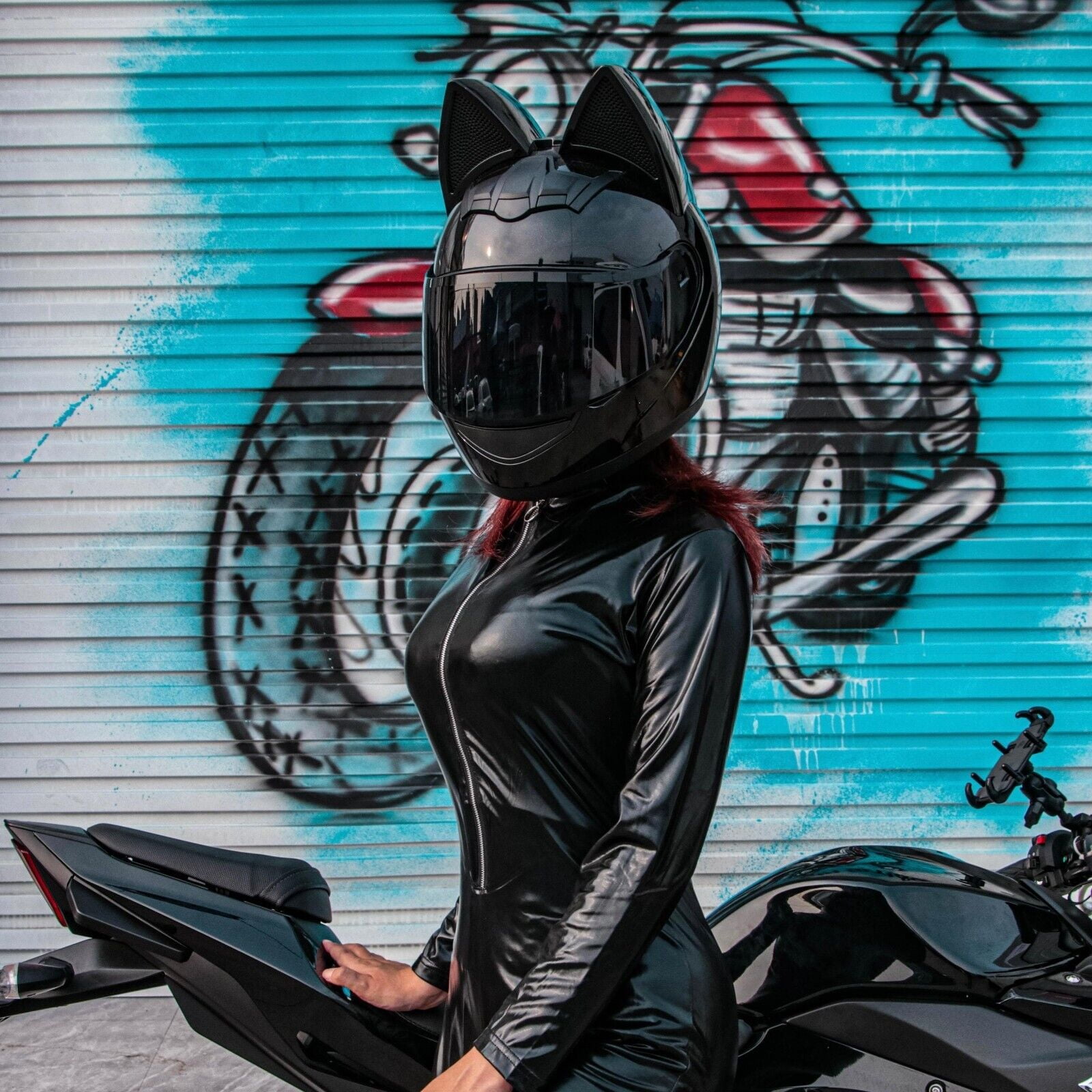 HNJMOTO Personalized Cool Cat Ear Motorcycle Helmet Four Seasons Full Helmet DOT